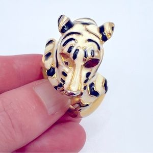 Kenneth Jay Lane Enamel White Tiger Ring